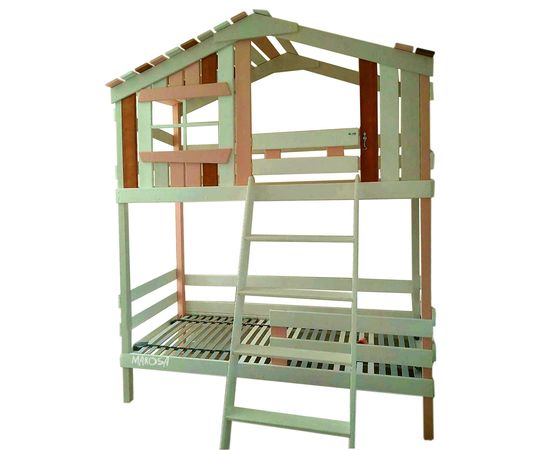 Двухъярусная кровать-домик из массива Куба, КОД:MS8896, images №1, magsale.ru
