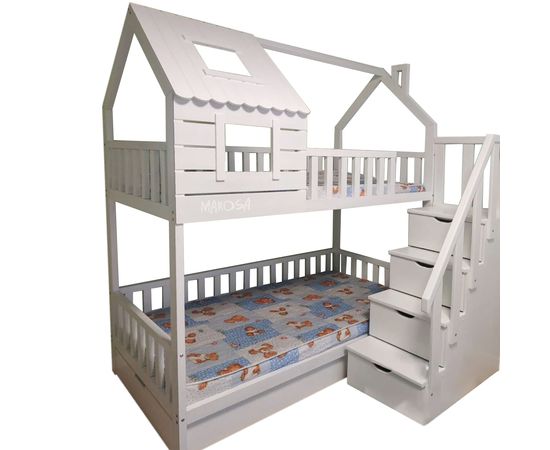 Двухъярусная кровать-домик из массива Лахти, КОД:MS8897, images №1, magsale.ru