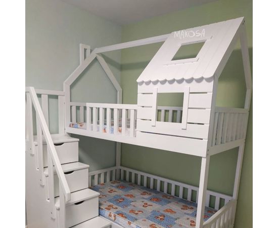 Двухъярусная кровать-домик из массива Лахти, КОД:MS8897, images №2, magsale.ru