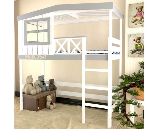 Кровать-чердак из массива Незнайка, КОД:MS8903, images №1, magsale.ru