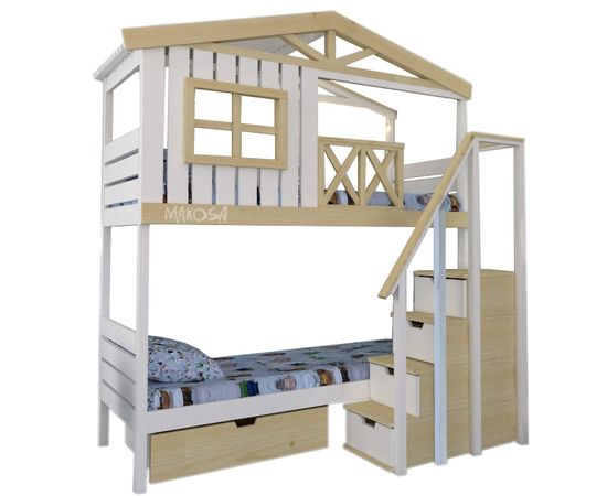 Двухъярусная кровать-домик из массива Пеликан, КОД:MS8908, images №1, magsale.ru