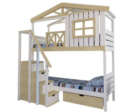 Двухъярусная кровать-домик из массива Пеликан, КОД:MS8908, images №2, magsale.ru
