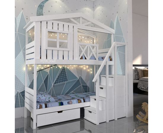 Двухъярусная кровать-домик из массива Пеликан, КОД:MS8908, images №4, magsale.ru