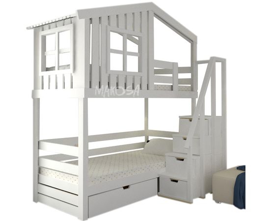 Двухъярусная кровать-домик из массива Портофино, КОД:MS8907, images №1, magsale.ru