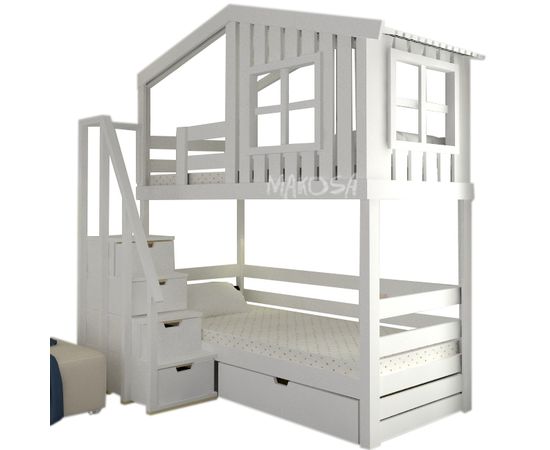 Двухъярусная кровать-домик из массива Портофино, КОД:MS8907, images №2, magsale.ru