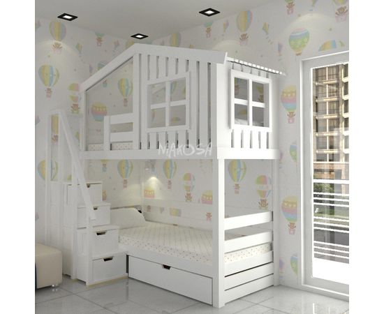Двухъярусная кровать-домик из массива Портофино, КОД:MS8907, images №3, magsale.ru