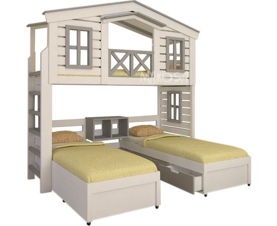 Двухъярусная кровать-домик для троих Сапсан (массив сосны), КОД:MS8915, images №3, magsale.ru