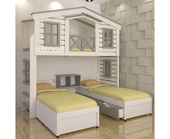 Двухъярусная кровать-домик для троих Сапсан (массив сосны), КОД:MS8915, images №4, magsale.ru