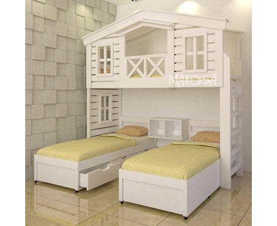 Двухъярусная кровать-домик для троих Сапсан (массив сосны), КОД:MS8915, images №2, magsale.ru