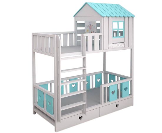 Двухъярусная кровать-домик из массива Тутти-Фрутти, КОД:MS8920, images №1, magsale.ru