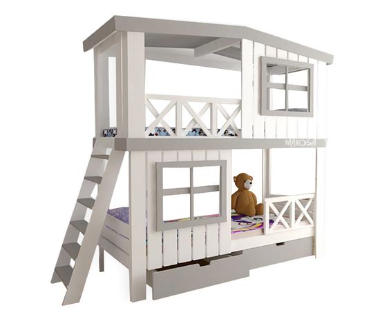 Двухъярусная кровать-домик из массива №16 Яхтклуб-2, КОД:MS8922, images №2, magsale.ru