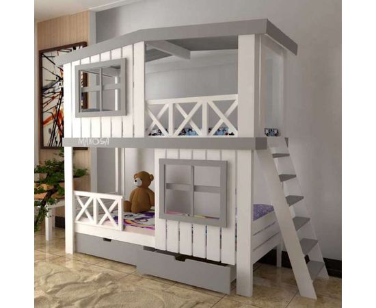 Двухъярусная кровать-домик из массива №16 Яхтклуб-2, КОД:MS8922, images №4, magsale.ru