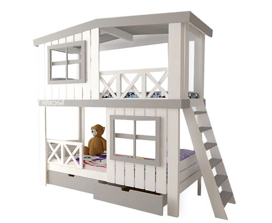 Двухъярусная кровать-домик из массива №16 Яхтклуб-2, КОД:MS8922, images №1, magsale.ru