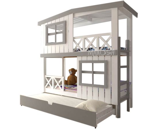 Раздвижная двухъярусная кровать-домик из массива №15 Яхтклуб Трио, КОД:MS8923, images №1, magsale.ru