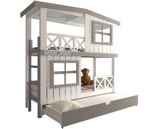 Раздвижная двухъярусная кровать-домик из массива №15 Яхтклуб Трио, КОД:MS8923, images №2, magsale.ru