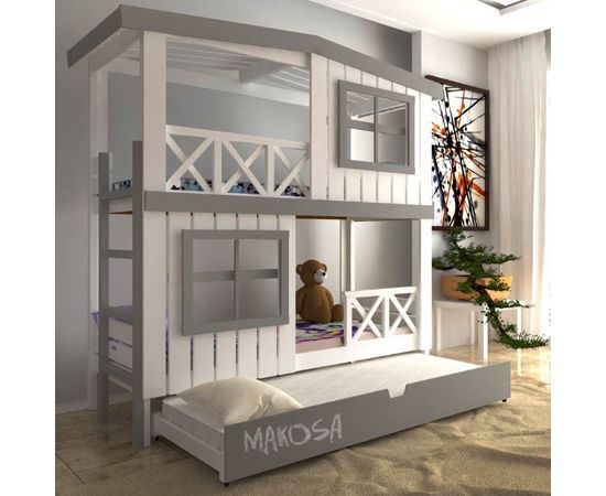 Раздвижная двухъярусная кровать-домик из массива №15 Яхтклуб Трио, КОД:MS8923, images №3, magsale.ru