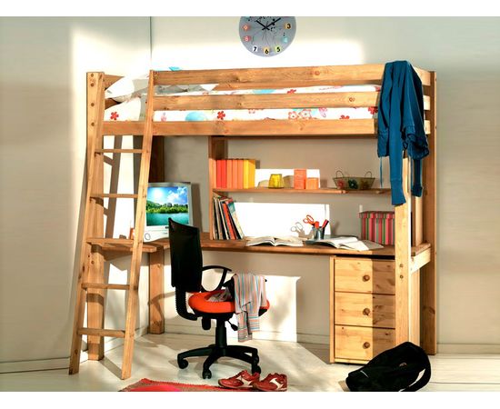 Верхнеярусная кровать-чердак из массива сосны Кадет-4, КОД:VMK292, images №1, magsale.ru