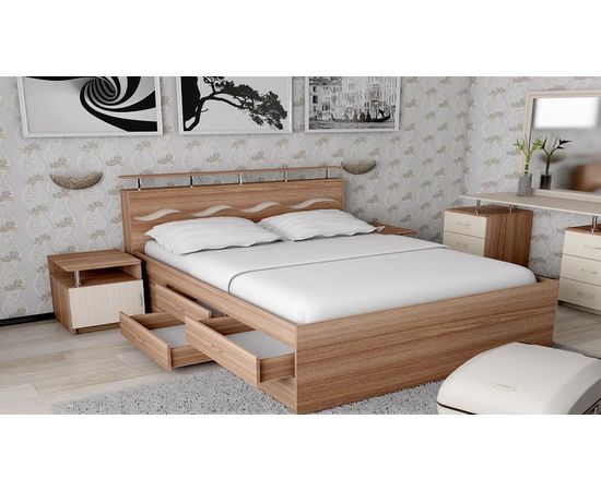 Двуспальная кровать Волна-3 с комодом, КОД:SL509, images №1, magsale.ru