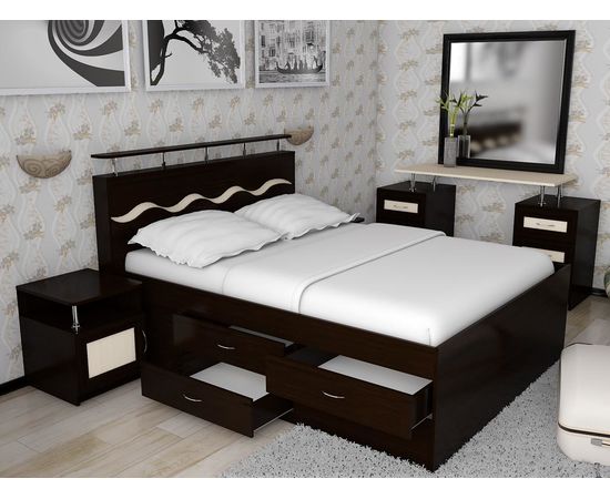 Двуспальная кровать Волна-3 с комодом, КОД:SL509, images №3, magsale.ru
