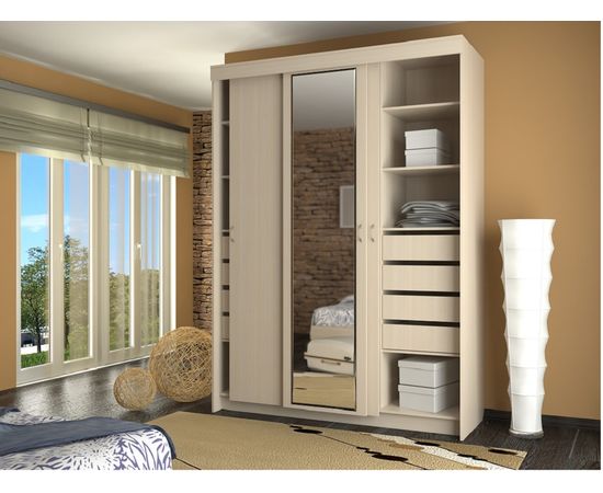 Шкаф-купе 1670 СМ с ящиками и зеркалом, КОД:SL194, images №1, magsale.ru