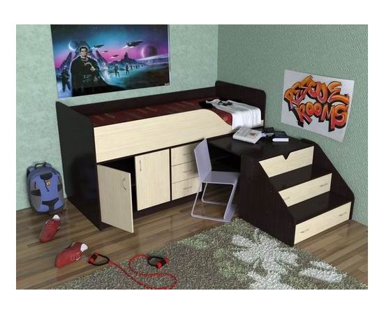 Детская кровать-чердак Кузя-2 с рабочей зоной, КОД:SL431, images №4, magsale.ru
