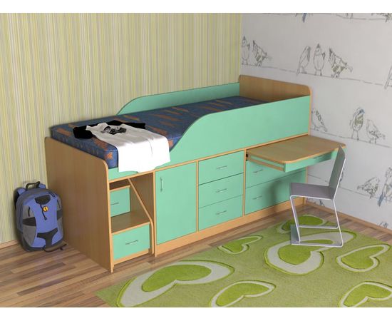 Детская кровать-чердак со столом Кузя-4, КОД:SL436, images №1, magsale.ru