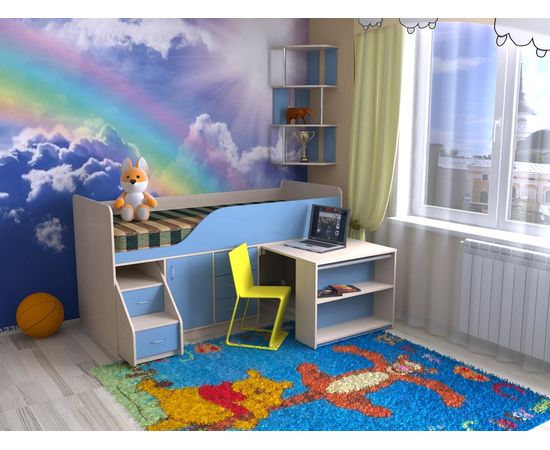 Детская кровать-чердак со столом Кузя-5, КОД:SL438, images №1, magsale.ru