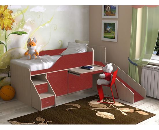 Детская кровать-чердак со столом Кузя-3 Мини с горкой, КОД:SL435, images №2, magsale.ru