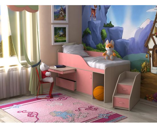 Детская кровать-чердак со столом Кузя-3 Мини с горкой, КОД:SL435, images №4, magsale.ru