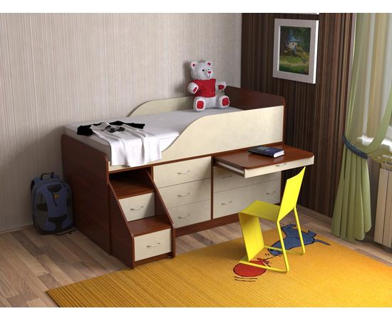Детская кровать-чердак со столом Кузя-4 Мини, КОД:SL437, images №1, magsale.ru
