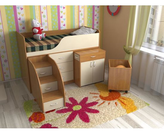 Детская кровать-чердак со столом Кузя-7, КОД:SL440, images №4, magsale.ru