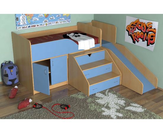 Детская кровать-чердак Кузя с горкой, КОД:SL430, images №11, magsale.ru