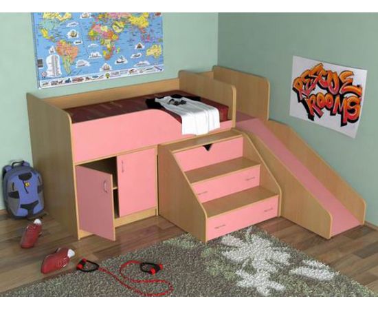 Детская кровать-чердак Кузя с горкой, КОД:SL430, images №2, magsale.ru