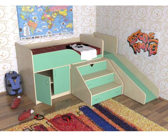 Детская кровать-чердак Кузя с горкой, КОД:SL430, images №4, magsale.ru
