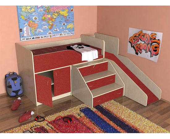 Детская кровать-чердак Кузя с горкой, КОД:SL430, images №5, magsale.ru