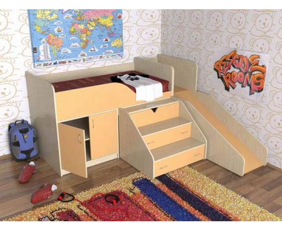 Детская кровать-чердак Кузя с горкой, КОД:SL430, images №6, magsale.ru