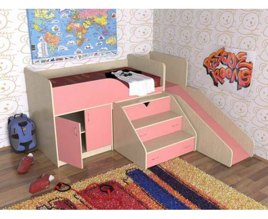 Детская кровать-чердак Кузя с горкой, КОД:SL430, images №7, magsale.ru