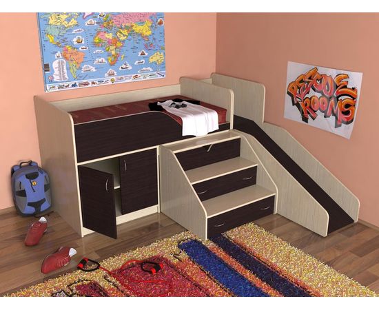 Детская кровать-чердак Кузя с горкой, КОД:SL430, images №8, magsale.ru