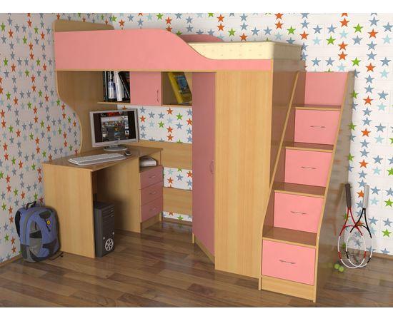 Кровать-чердак с рабочей зоной Квартет-2, КОД:SLM009, images №2, magsale.ru