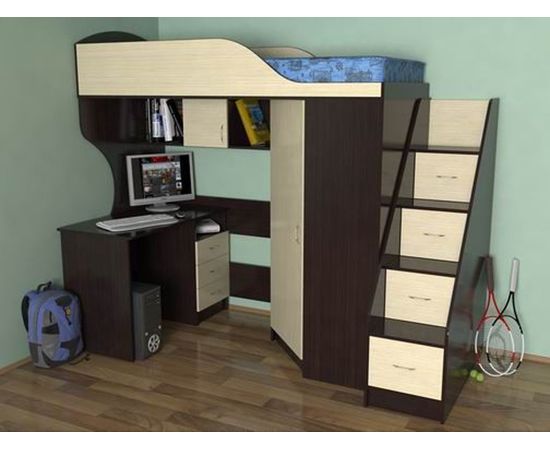 Кровать-чердак с рабочей зоной Квартет-2, КОД:SLM009, images №8, magsale.ru