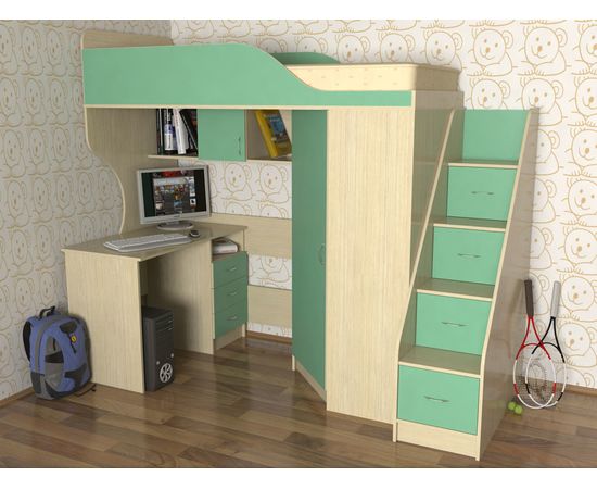 Кровать-чердак с рабочей зоной Квартет-2, КОД:SLM009, images №9, magsale.ru