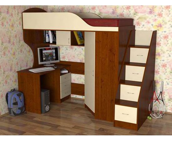 Кровать-чердак с рабочей зоной Квартет-2, КОД:SLM009, images №1, magsale.ru