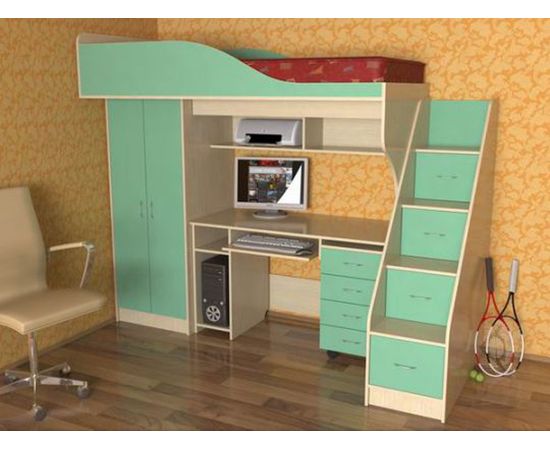 Кровать-чердак с рабочей зоной Квартет, КОД:SLM007, images №5, magsale.ru