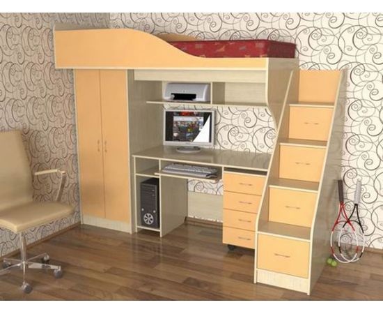 Кровать-чердак с рабочей зоной Квартет, КОД:SLM007, images №7, magsale.ru