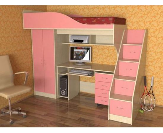 Кровать-чердак с рабочей зоной Квартет, КОД:SLM007, images №2, magsale.ru