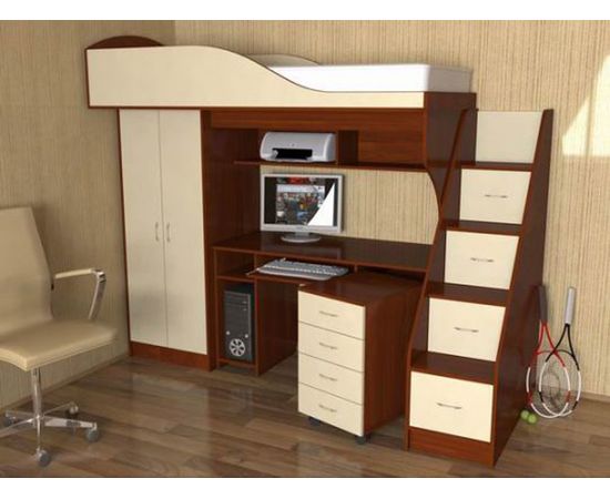 Кровать-чердак с рабочей зоной Квартет, КОД:SLM007, images №8, magsale.ru