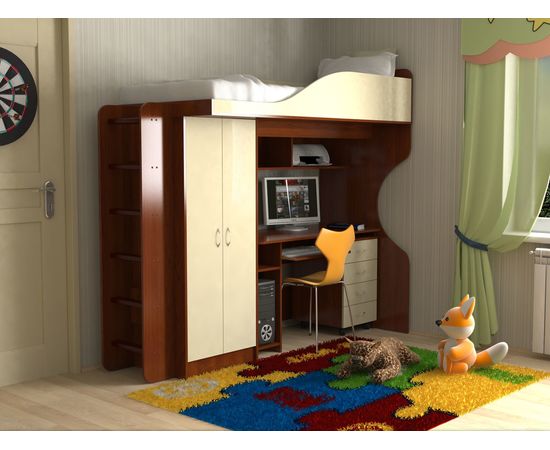 Кровать-чердак с рабочей зоной Квартет Стандарт, КОД:SLM008, images №1, magsale.ru