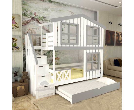 Двухъярусная выдвижная кровать массива Домик Детства №12, КОД:DD312, images №2, magsale.ru