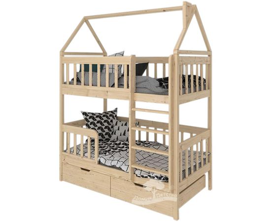Двухъярусная кровать из массива сосны Домик Детства №19, КОД:DD319, images №1, magsale.ru