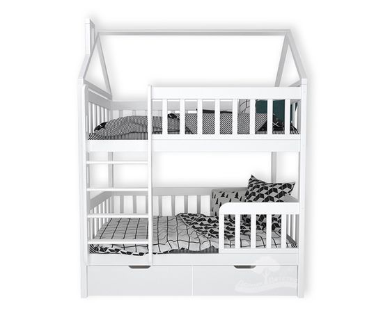 Двухъярусная кровать из массива сосны Домик Детства №19, КОД:DD319, images №3, magsale.ru